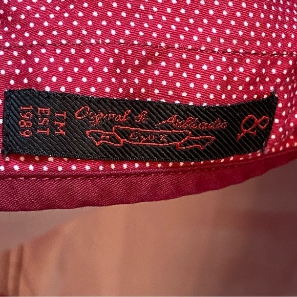 Men's Eight X Jacquard Red with White Pin Point Print Hidden Button Slim Fit - Picture 5 of 7